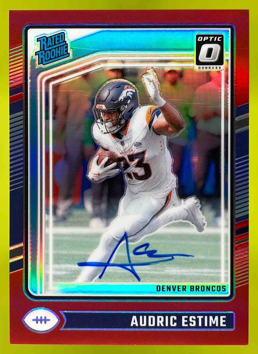 2024 Panini Donruss Optic Audric Estime Auto Rated Rookie Red /75 #206 Broncos