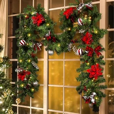 Christmas Garland with Lights, Pre-Lit 9Ft 50 Warm White LED Lights