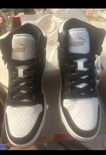 PUMA Rebound Layup SL Jr Mid Top Colorblock Sneakers Black/White/Gold 7C
