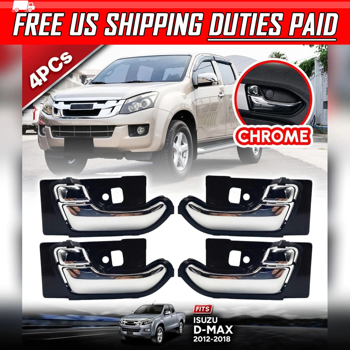 For Isuzu D-Max Dmax RT 2012-2018 4PCS Inner Door Handle Chrome