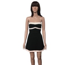 Windsor Women’s Black Strapless A-Line Dress Size S Beige Zigzag Trim