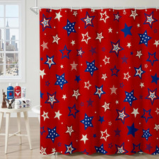 Red 4th of July Shower Curtain Red Blue Stars Independence Day American Patrioti
