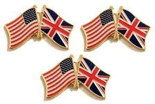 Pack of 3 International Flag & US Crossed Double Flag Lapel Pins