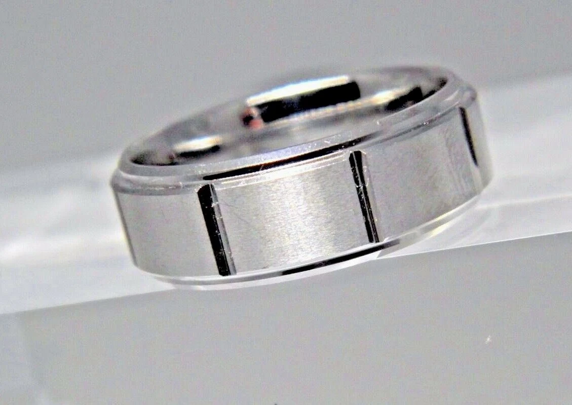Men s Ring Wedding Band by ARTCARVED 8mm Slotted White Tungsten