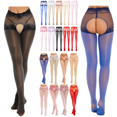 Woman's Oil Glossy Sheer Pantyhose Hollow Out Tights Footed Stockings Hosiery