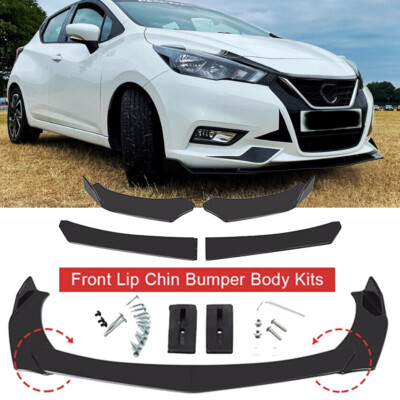 Glossy Black Front+Bumper Lip Splitter /Spoiler For Nissan Versa S Plus