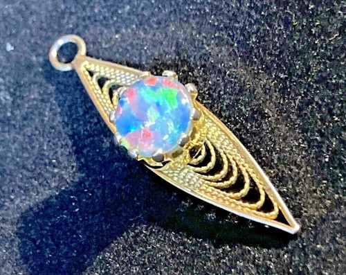 Opal Pendant Natural Australian Opal 8mm Triplet Size 35 x 9mm 18k Gold Plated - Picture 6 of 6