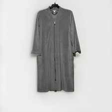 Adonna Housecoat Women Size L Robe Sleepwear Soft Velour Zip Front Gray Comfy