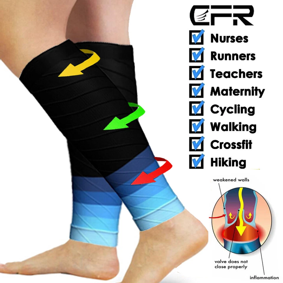 Par de calcetines de compresión manga pantorrilla soporte para piernas 15-20 mmHg hombres mujeres correr Foto 4 de 4