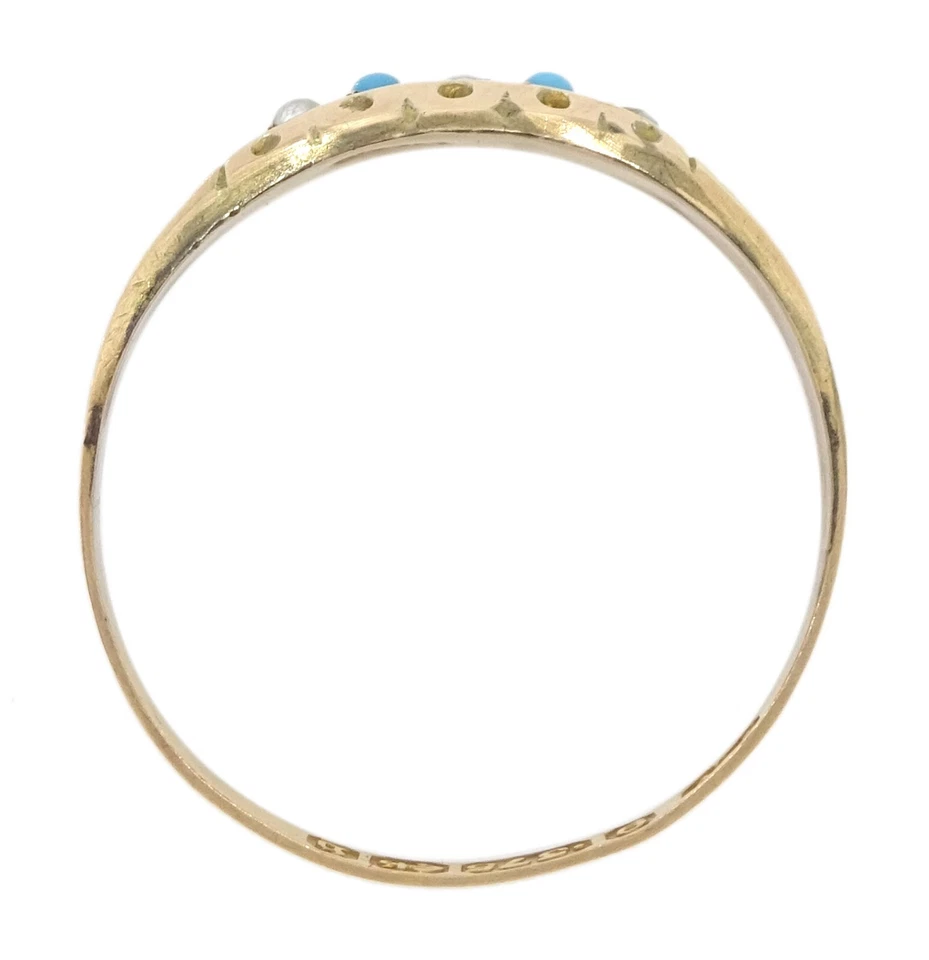 Victorian 9ct gold Pearl & Turquoise ring, Antique jewellery, UK size O-P - Image 4 of 4
