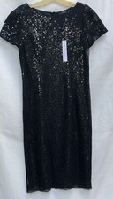 Elie Tahari NEW Womens Dress Size 4 Sequins Black Evening Short Sleeves Stretch