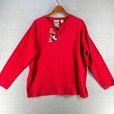 Looney Tunes Mens Henley Tee Medium Red Embroidered Classic Wear Bugs Bunny VTG