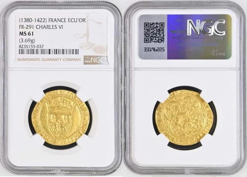 France - Charles VI - Ecu d'or - Mirabel - pedigree - NGC MS61