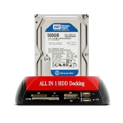 External USB 2.0 Dual 2.5''/3.5'' Hard Drive SSD HDD Docking Station Card Reader