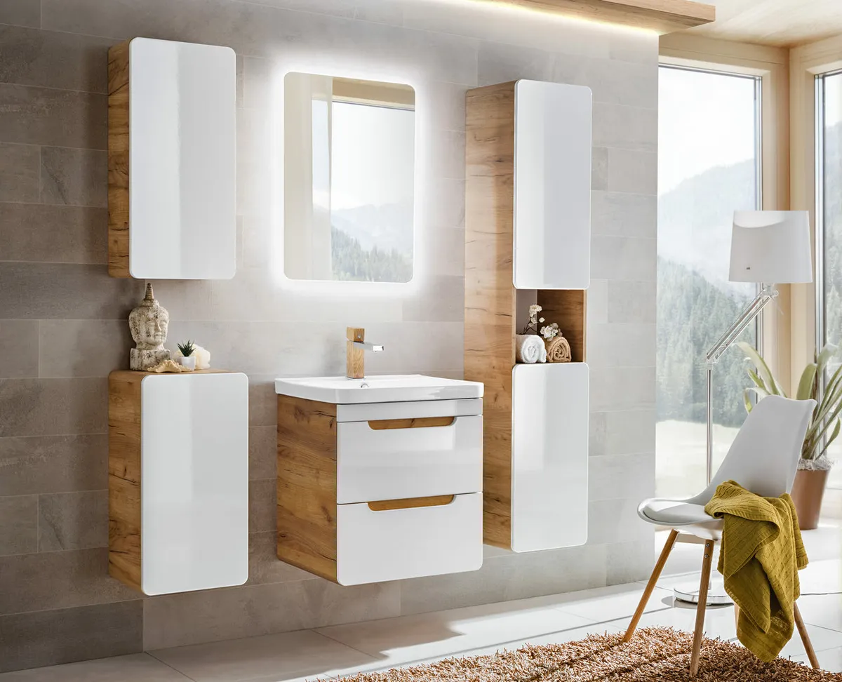 Modern White Gloss Bathroom Vanity Unit