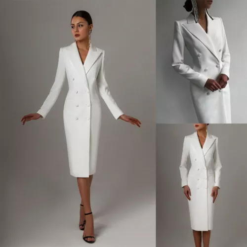 Herbst weiß zweireihig Damen lange Jacke Kleid Abschlussball Abend formell Wea - Bild 1 von 6