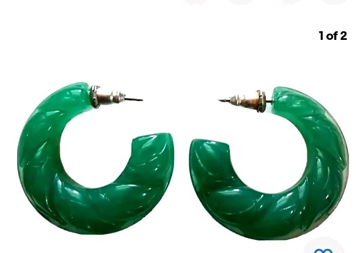 Avon Green Pierced Earrings VTG 1982 Hypo-Allergenic Nickel Free 1 inch Hoops