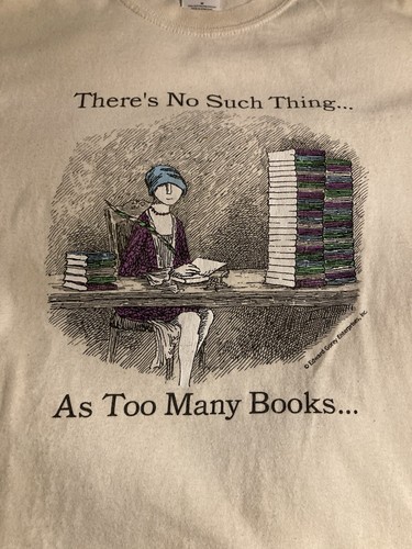 Vintage Sz Med. Edward Gorey Shirt No Such Thing, Too Many Books Caricature.