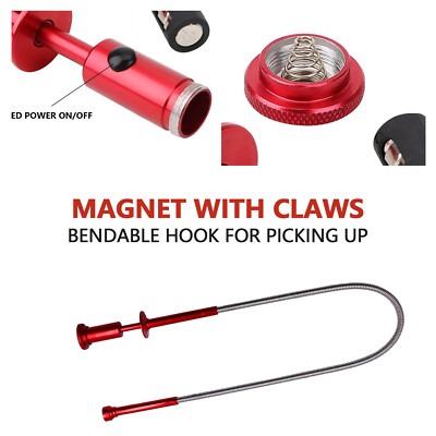 24'' LED Magnetic Flexible Mechanic Claw Pick-Up Tool Spring Loaded Parts Grabber