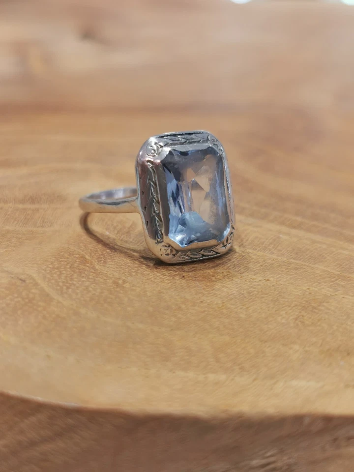 Anello 950 Argento Con Topazio Blu IN Misura 58 3,7 Grammi - Immagine 4 di 4