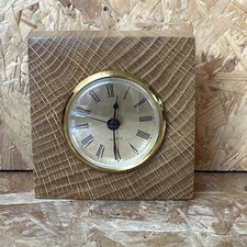 Vintage Hand Carved Wood Wooden Oak? Mantel Desk Clock 4x4x1.75"