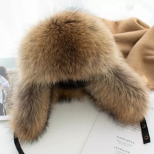 Women Real Fox Fur Hat Russian Ushanka Hat Real Leather Warm Cossack Cap Earflap