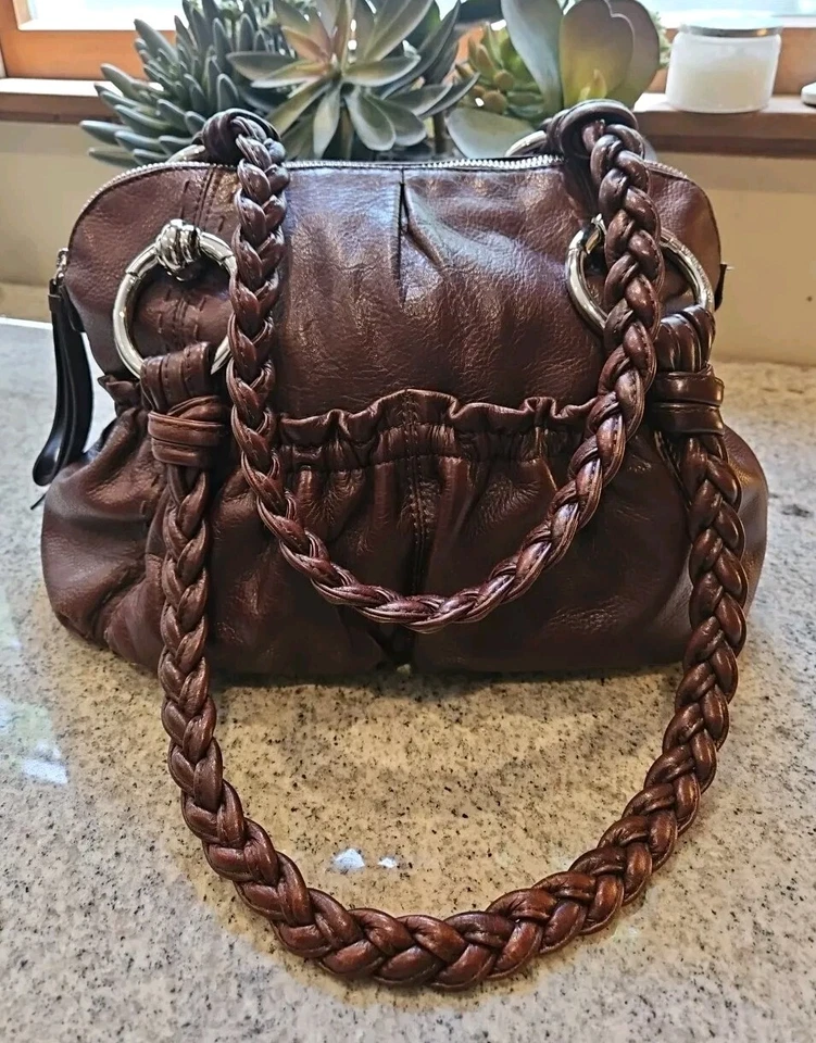 B Makowsky Shoulder Handbag Tote Brown Leather Double Braided Handle~ SUPERB LN!