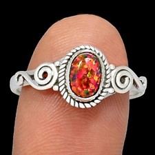 Red Fire Opal 925 Sterling Silver Ring - Size 9