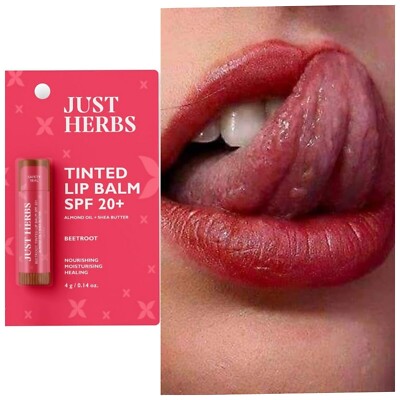 Just Herbs Tinted BEETROOT Lip Balm for Unisex with SPF 20+ for Dark Lips 4g