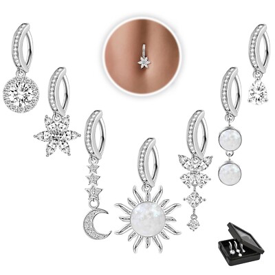 7Pcs 14G Clicker Belly Button Rings Dangle Belly Rings for Women Surgical Ste...