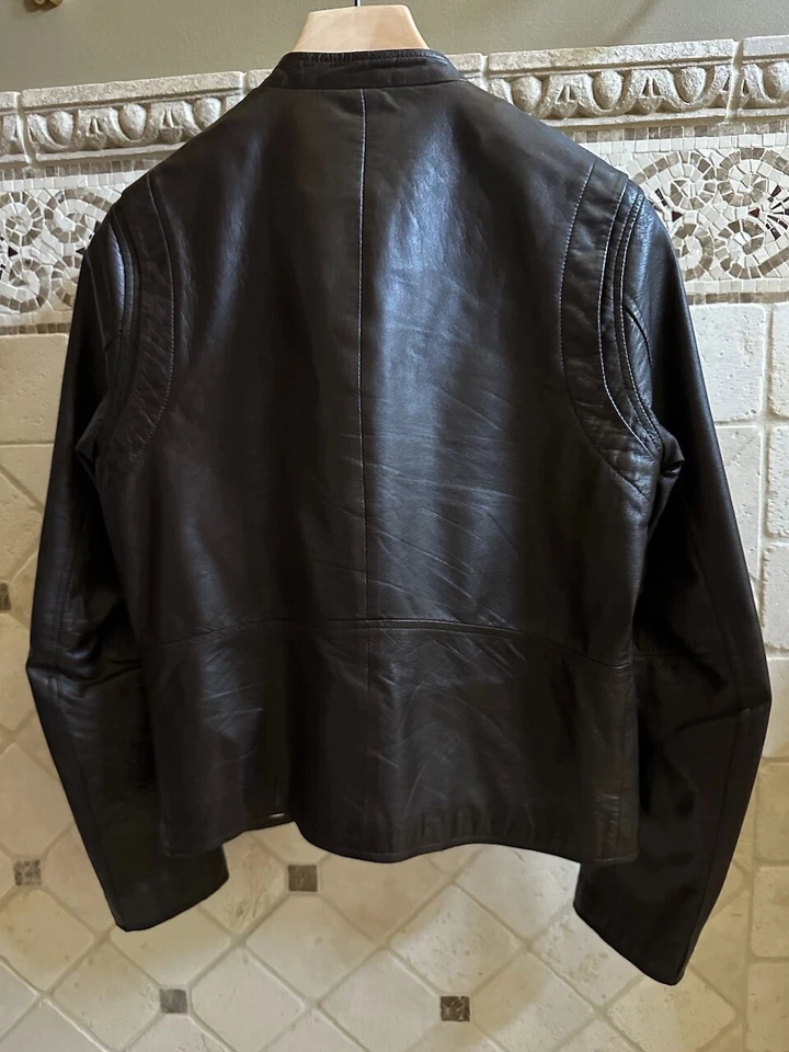 Chaqueta de motociclista Shipley & Halmos de cuero marrón para hombre, pequeña Foto 2 de 4