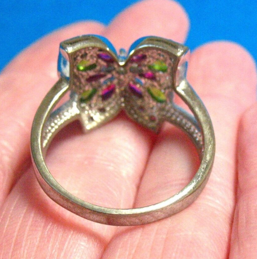 STERLING SILVER PERIDOT RUBY CLEAR STONE BUTTERFL… - image 3