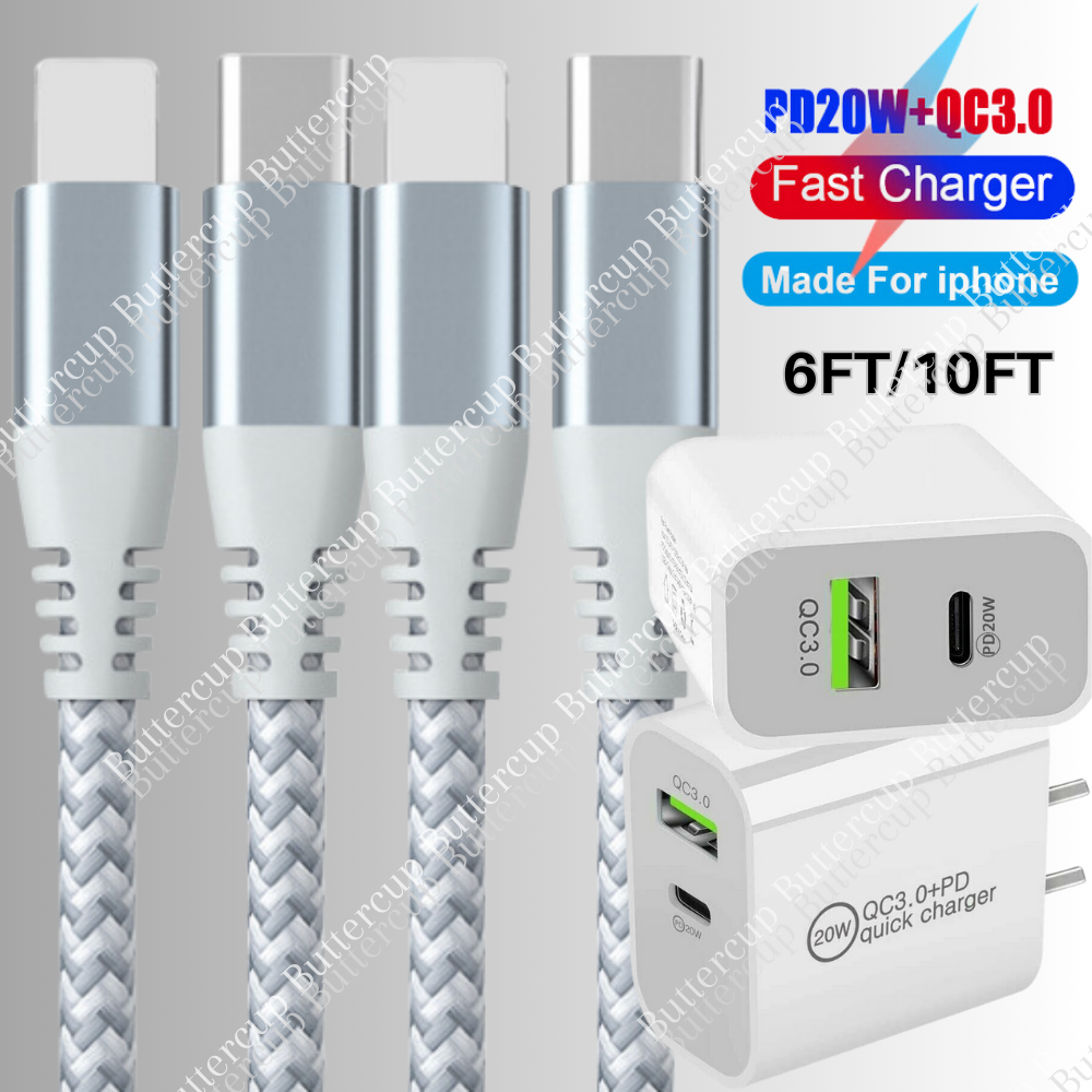 20W USB-C Power Adapter Block PD Fast Charger Cord For iPhone 14 13 12 11 Pro XR