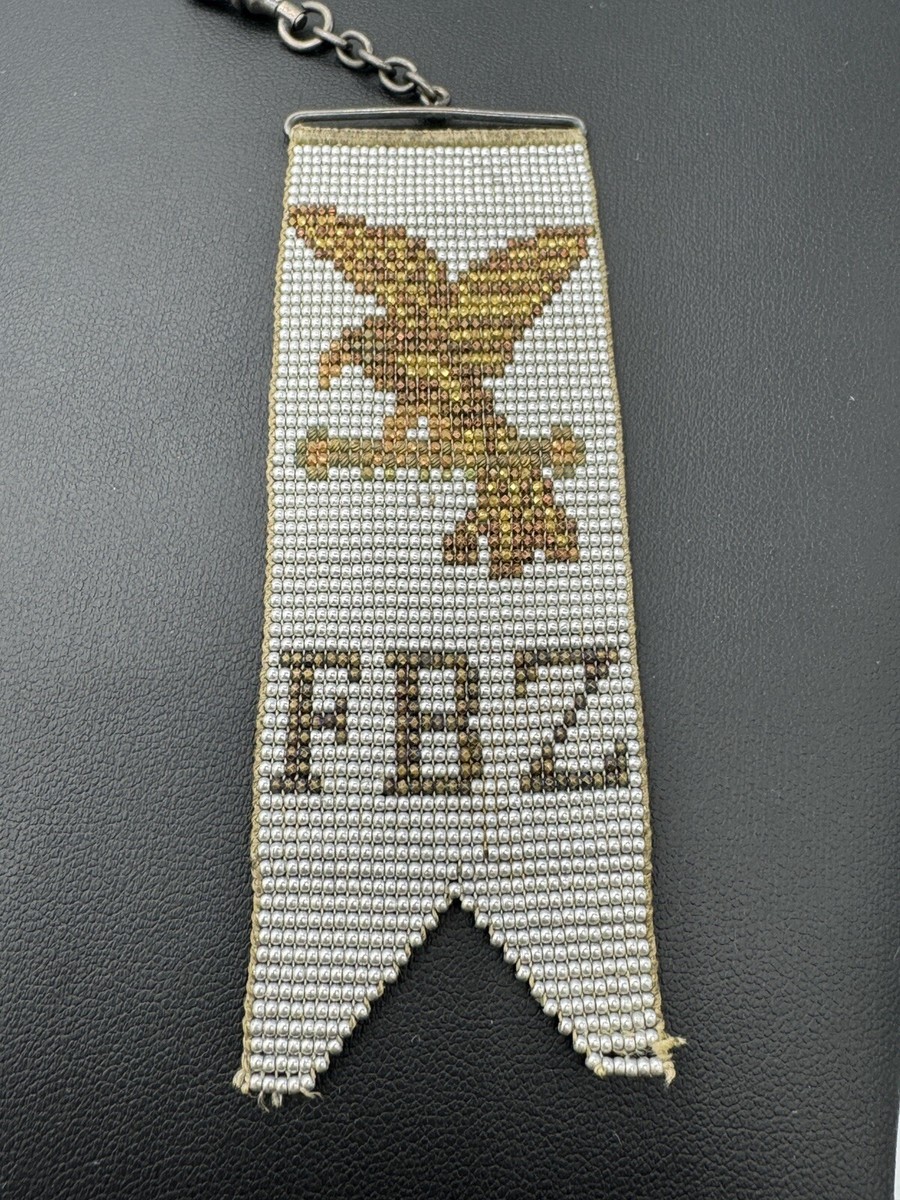 Antique Pocket Watch Fob Beaded Eagle Patriotic - FBZ - Native American?? View 2