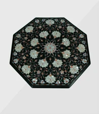16" black Marble Dining Coffee corner Center Table Top inlay antique Mosaic d15