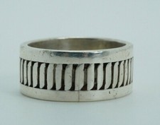 Vintage Native American Sterling Silver Patterned Wide Band Ring Signed A. Lee