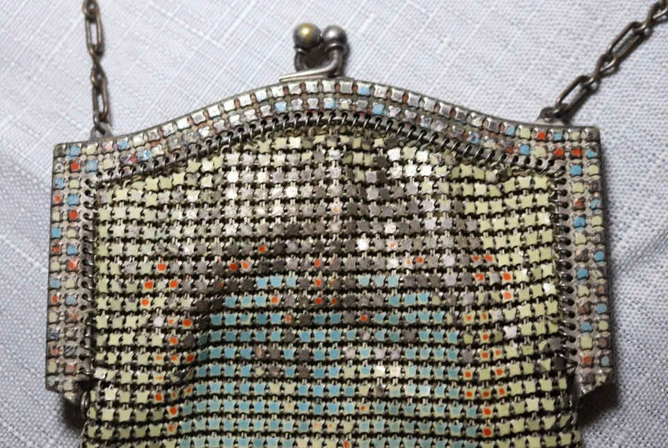 Bolso clutch antiguo hecho a mano de metal Whiting & Davis Art Deco malla esmaltado / Foto 4 de 4