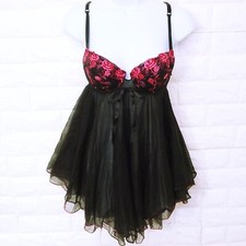 Vintage 60s Nylon Chiffon Lingerie Negligee 6 34B Push-up Bra Rose Embroidered