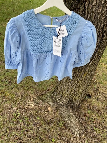 NWT Zara Blue Embroidered Eyelet Cotton 