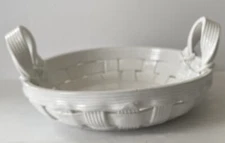 Vtg Capodimonte Porcelain Large White Woven Basket Strap Like Handles Farmhouse