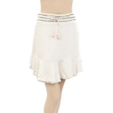 Odd Molly Anthropologie Beaded Embroidered Mini Skirt Smocked Ruffle S-1 258617