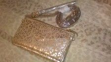 Soft Leopard Tan Brown  Gold Clutch Purse - Removable Shoulder Strap