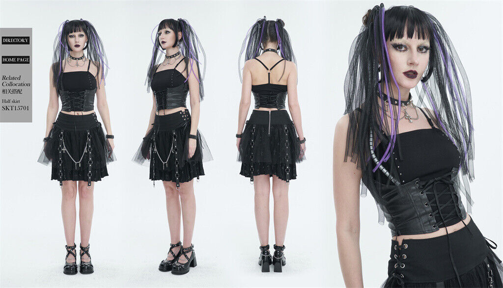 Devil Fashion Women Black Gothic Punk Rivet Spaghetti Strap