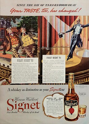 1941 Signet Whiskey Print Ad Ephemera Wall Art Decor Hiram Walker