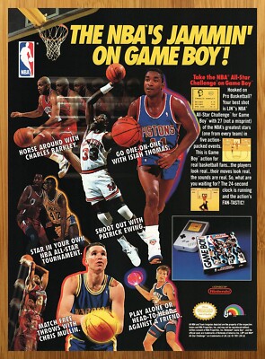 1991 NBA All-Star Challenge Gameboy Vintage Print Ad/Poster Basketball Game Art