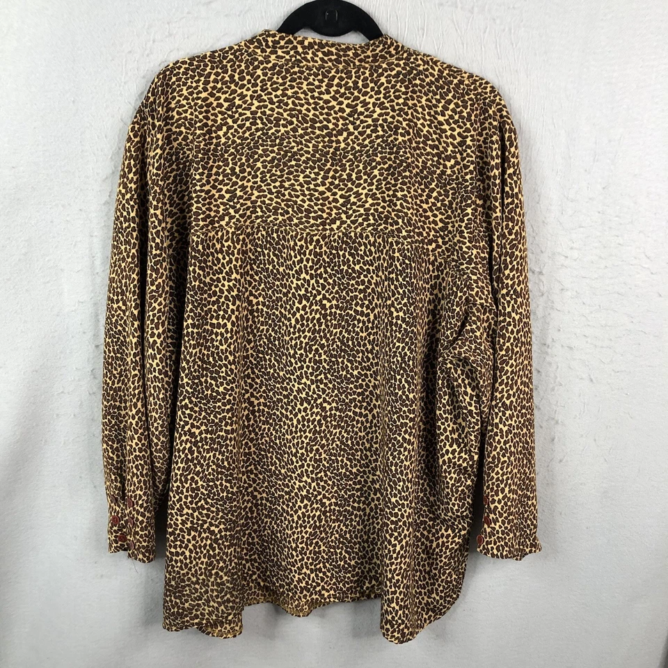 Camisa Jaclyn Smith Mujer 24W Talla Grande Marrón Estampado Guepardo Oficina Carrera Top Foto 4 de 4