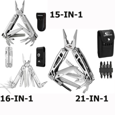 15-in-1/16-in-1/21-in-1 Multi-tool Pocket Knife Safety Locking and Sheath Steel