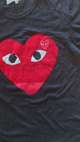 COMME des GARCONS PLAY Black Flocked Heart Tee Men's Sz L EUC Made in JAPAN - Picture 2 of 5