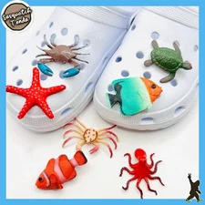 3D Ocean Animal Shoe Charms, Fit Clog Style Shoes, Octopus Turtle Tropical Lot