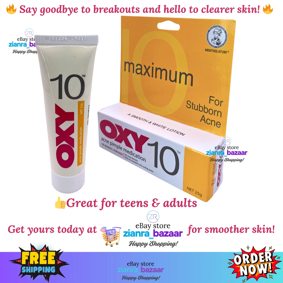 2x Oxy 10 25g 10% Benzoyl Peroxide Stubborn Acne Pimple Cream Maximum Strength - Image 3 of 4